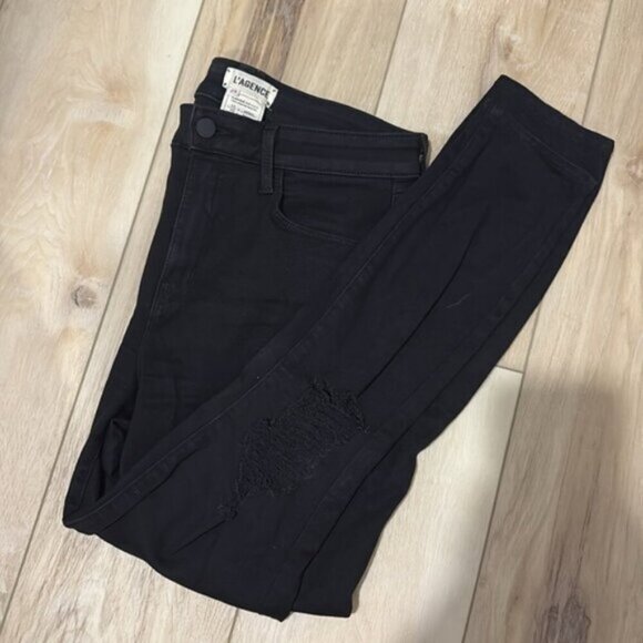 LIKE NEW- L'AGENCE High Rise Margot Skinny Jeans Black Ripped- Size 29 - Picture 3 of 9